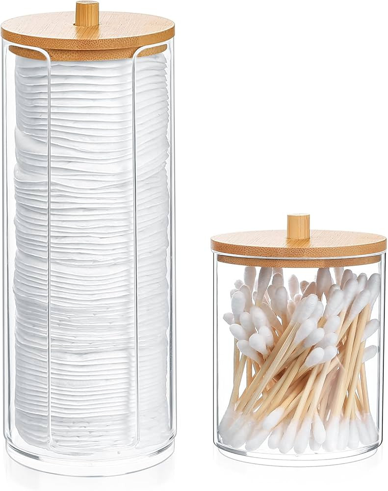 Fulushouxi 2 Pcs Cotton Pad Holder, Cotton Wool Bud/Swab/Ball Holder, Bathroom Qtip Dispenser Jar... | Amazon (UK)