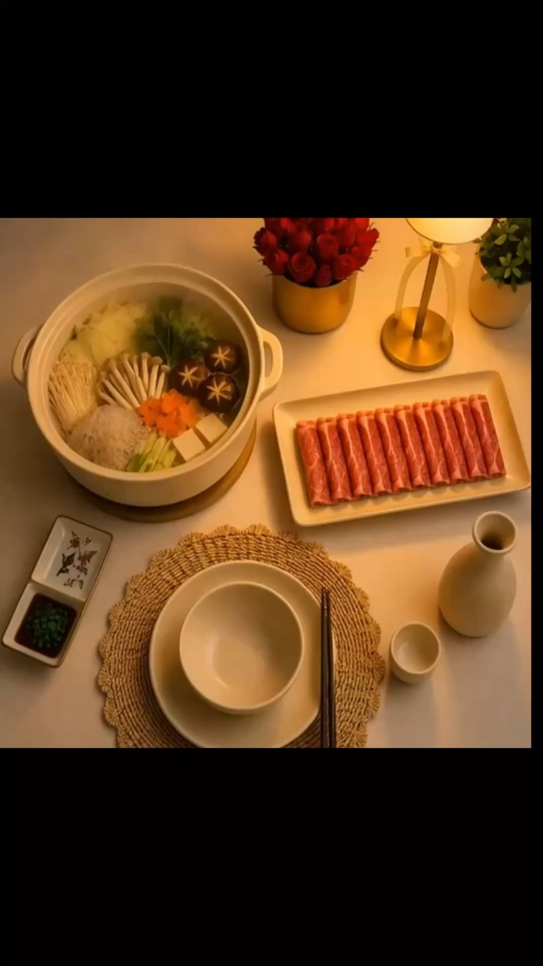 Sunday evening reset after a heavy workout 🍲✨ Nothing better than settling into a cozy shabu-shabu moment with organic Japanese dinnerware, textured rattan placemat, fresh red roses, and the warm glow of a rechargeable table lamp. Simple rituals, elevated.

#SundayEvening #ShabuShabuNight #JapaneseDining #OrganicDinnerware #RattanPlacemat #TabletopStyling #RechargeableLamp #CozyDinnerMood #HomeDining #LuxuryAtHome #FlowerArrangement #SundayReset

#LTKdayinmylife #LTKHome #LTKfoodie