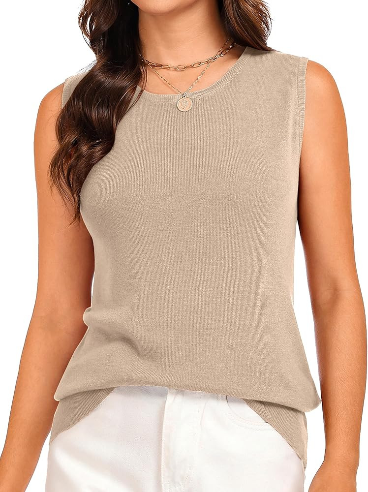 Totatuit Women's Wool Blend Sweaters Vest Crew Neck Sleeveless Lightweight Knit Pullover All Seas... | Amazon (US)