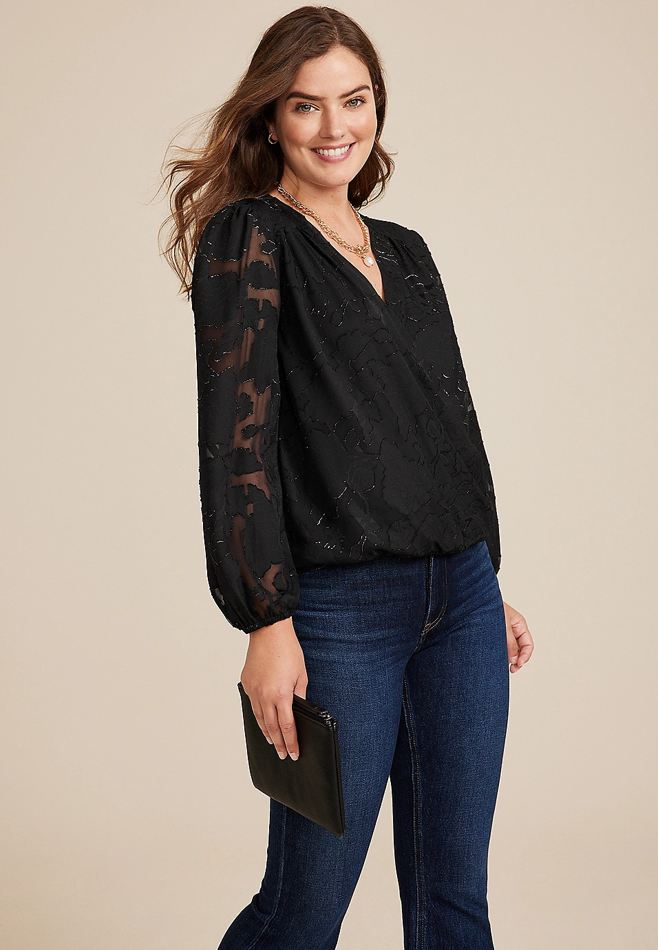 Metallic Jacquard Wrap Blouse | Maurices