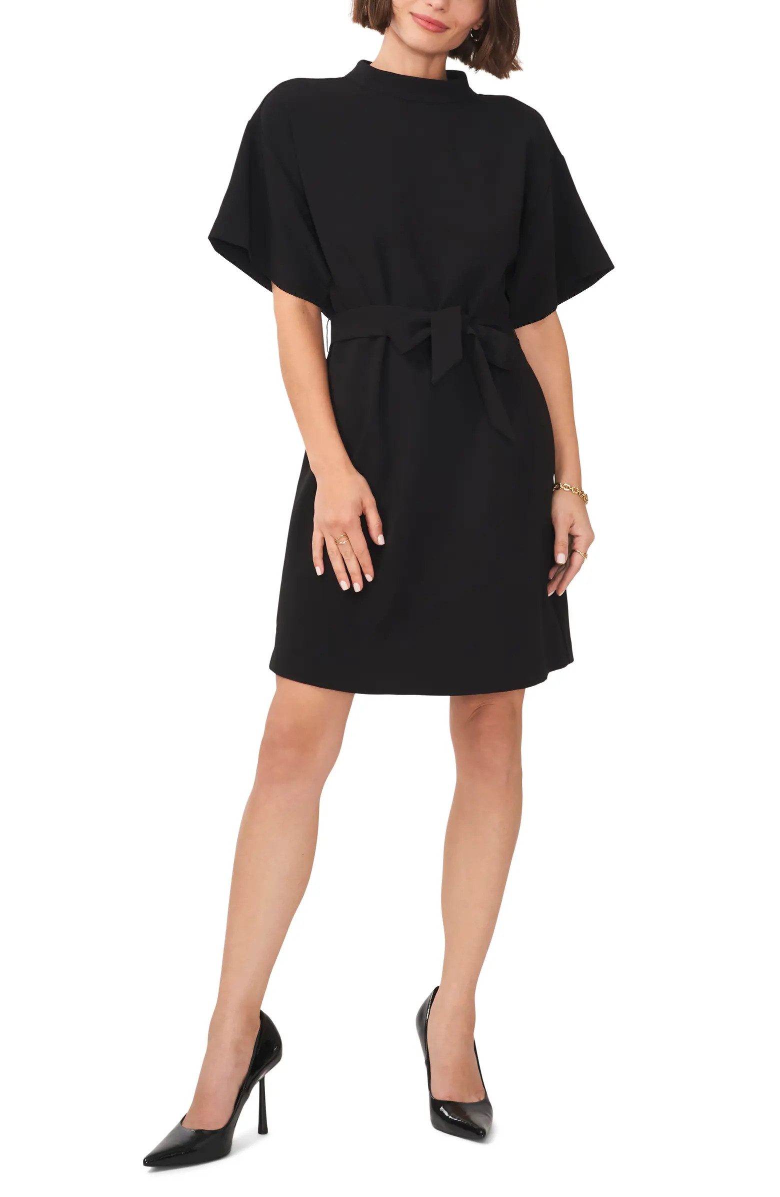 Vince Camuto Tie Waist Mock Neck Dress | Nordstrom | Nordstrom