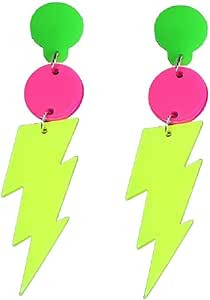 80s Neon Earrings for Women Colorful Lightning Acrylic Drop Earrings Retro Geometric Thunder Flas... | Amazon (US)
