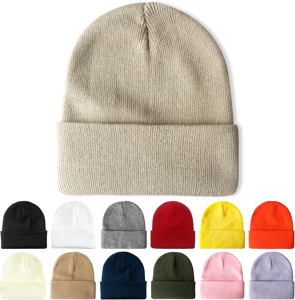 PFFY Beanie for Men Women Unisex Knit Cuffed Plain Winter Beanies Hats Skull Cap | Amazon (US)
