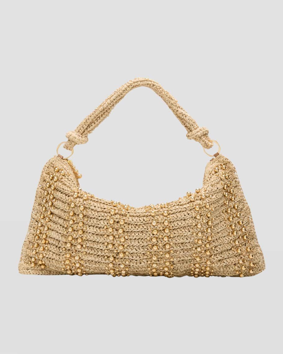 Hera Zip Raffia Shoulder Bag | Neiman Marcus