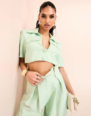 ASOS LUXE cropped tailored shirt in green | ASOS (Global)