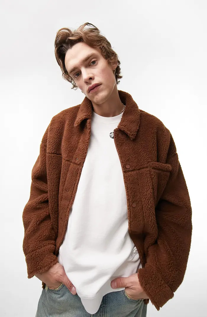 Oversize Fleece Snap-Up Jacket | Nordstrom