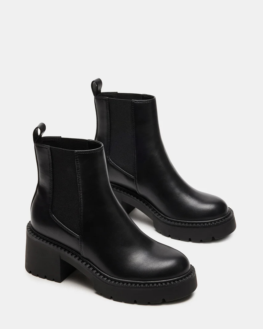 TACTIC Black Lug Sole Chelsea Ankle Bootie | Women's Booties | Steve Madden (US)