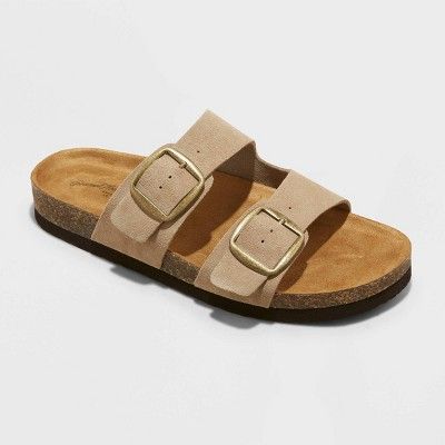 Women's Devin Two Band Footbed Sandals - Universal Thread™ Taupe 8.5 | Target