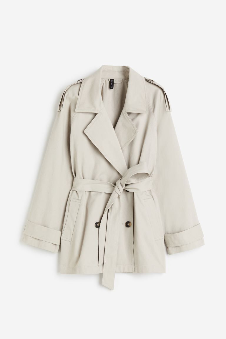 Short trench coat - Long sleeve - Short - Beige - Ladies | H&M GB | H&M (UK, MY, IN, SG, PH, TW, HK)