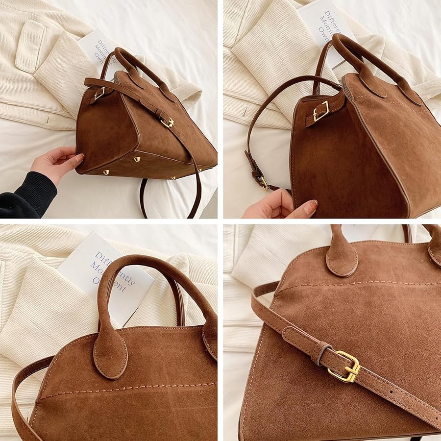 Suede Tote Bag for Women, Large Capacity Suede Tote Bag, Adjustable Strap Daily Sling Bag, Retro ... | Amazon (US)