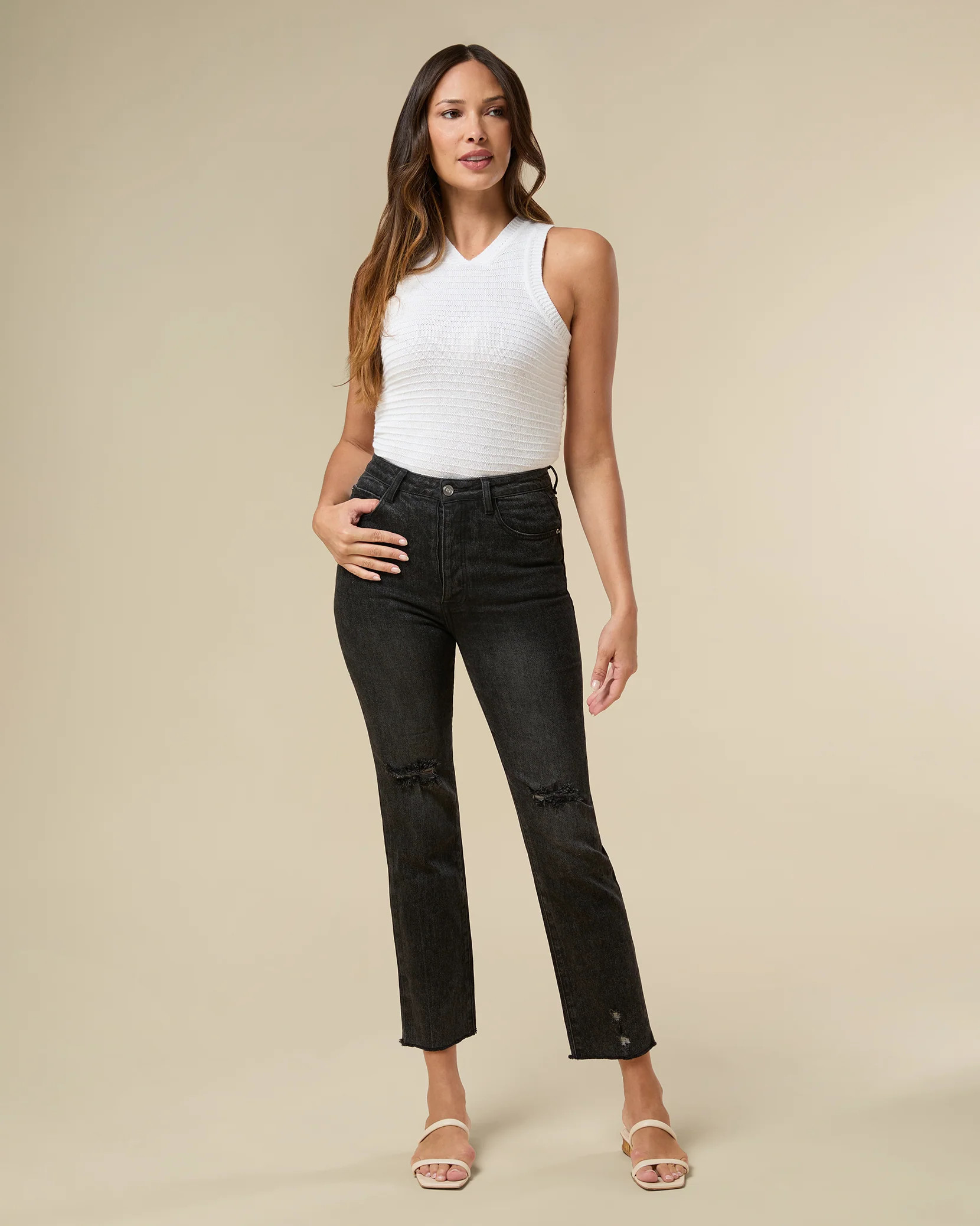 Distressed Straight Leg Jean | Rachel Parcell