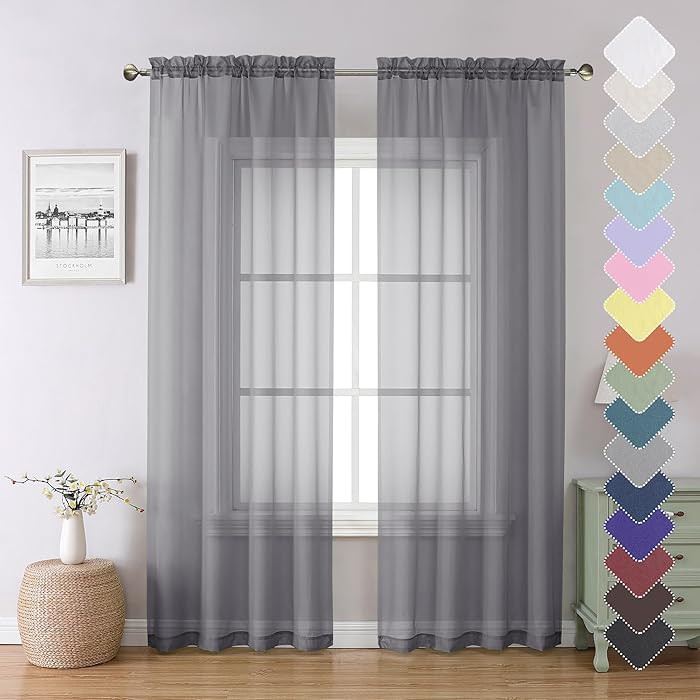 Lecloud Charcoal Grey Sheer Curtains 84 Inches Long, 2 Panels Voile, Each Panel 40" W x 84" L | Amazon (US)