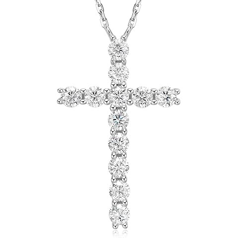 Moissanite Cross Pendant Necklace for Women, 925 Sterling Silver, Dainty Diamond Cross Jewelry Id... | Amazon (US)