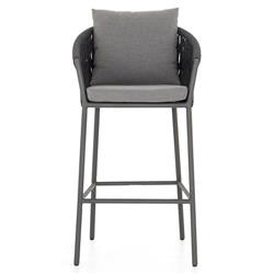 Porter Coastal Beach Grey Cushion Teak Wood Outdoor Bar Stool | Kathy Kuo Home