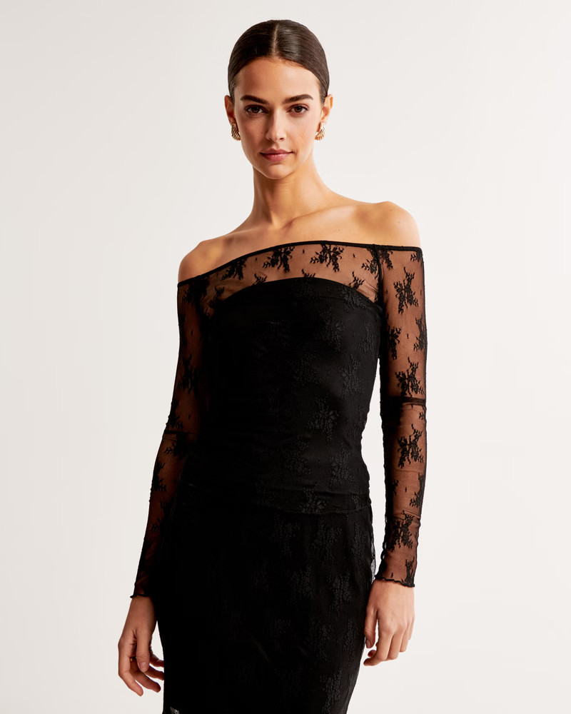 Long-Sleeve Lace Off-The-Shoulder Top | Abercrombie & Fitch (US)