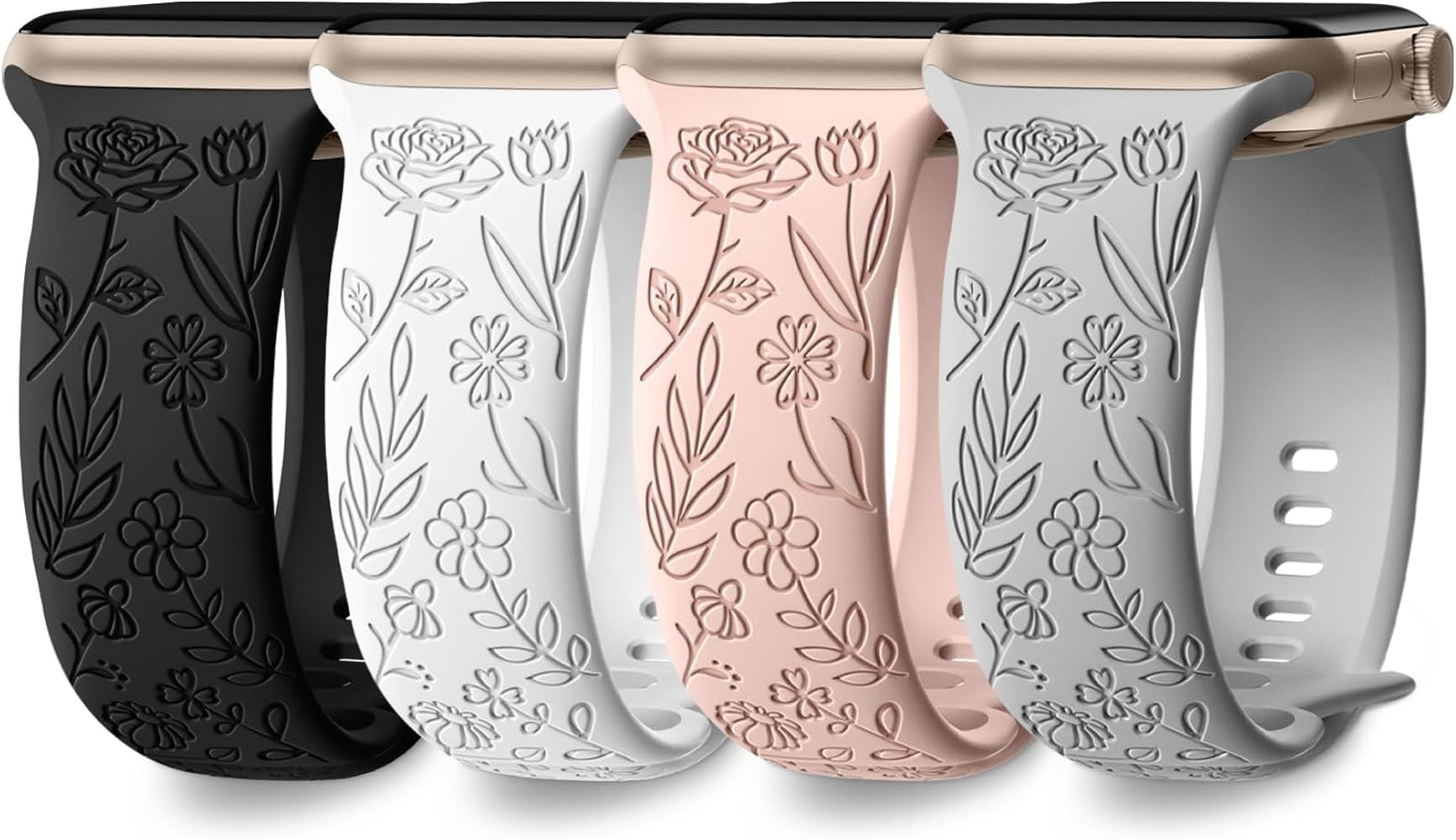 DaQin 4 Pack Floral Engraved Band Compatible with Apple Watch Band 38mm 40mm 41mm 42mm 44mm 45mm ... | Amazon (US)