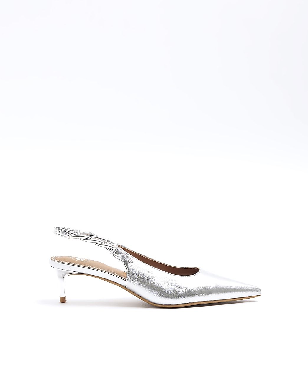 Silver slingback heeled court shoes | River Island (UK & IE)