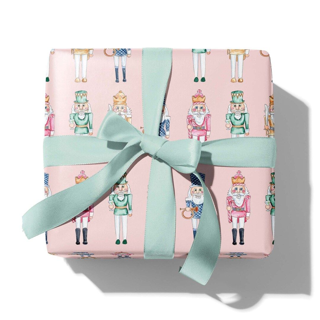 Blush Pink Nutcracker Gift Wrap  Preppy Holiday Wrapping - Etsy | Etsy (US)