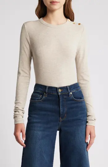 FRAME Long Sleeve Shoulder Button T-Shirt in Oatmeal Heather at Nordstrom Rack, Size X-Large | Nordstrom Rack