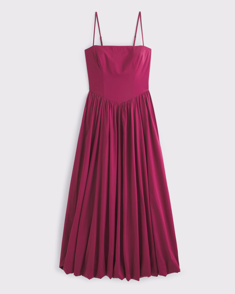 Dipped-Waist Bubble Hem Midi Dress | Abercrombie & Fitch (US)