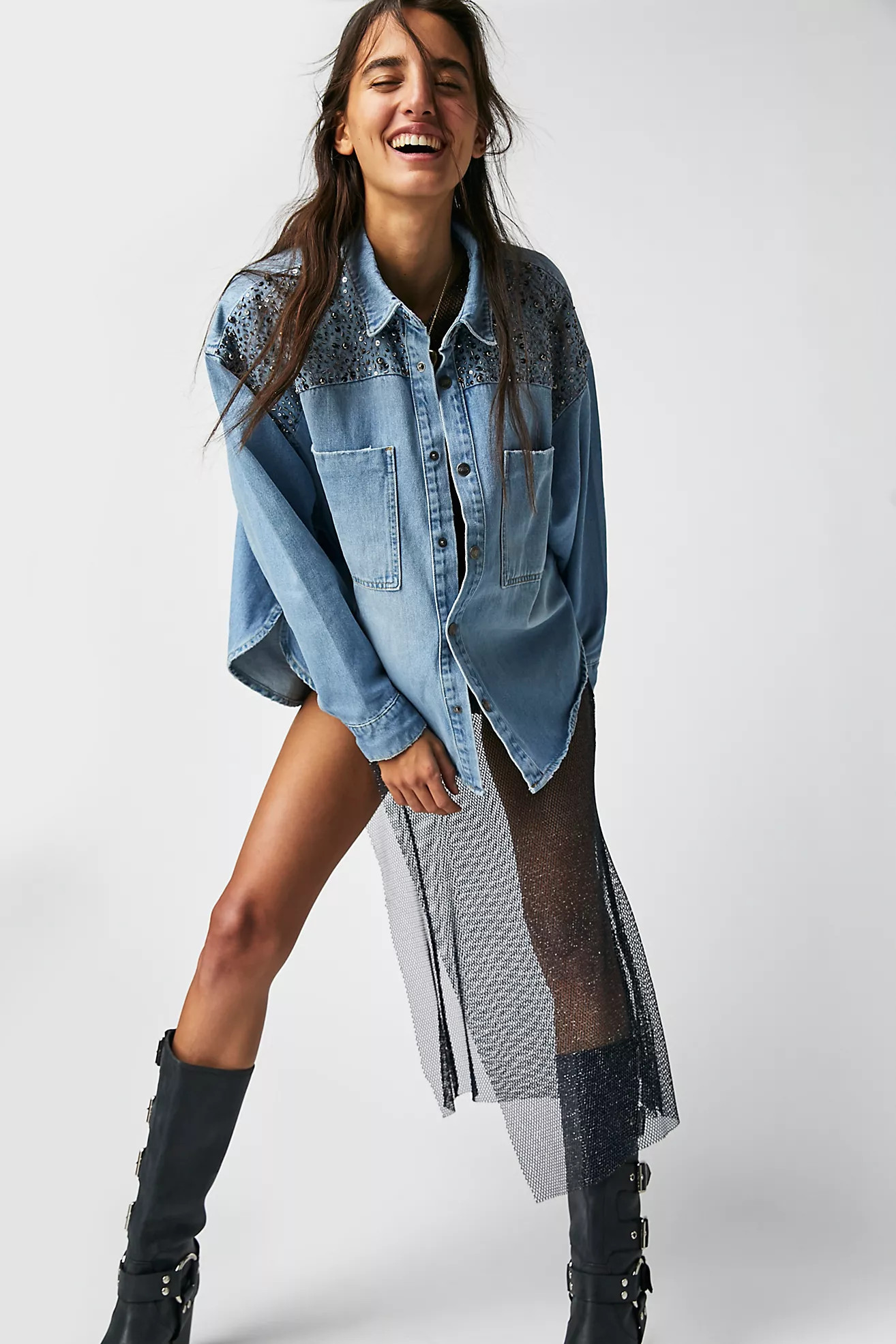 Hand Embellished Daria Denim Shirt | Free People (Global - UK&FR Excluded)