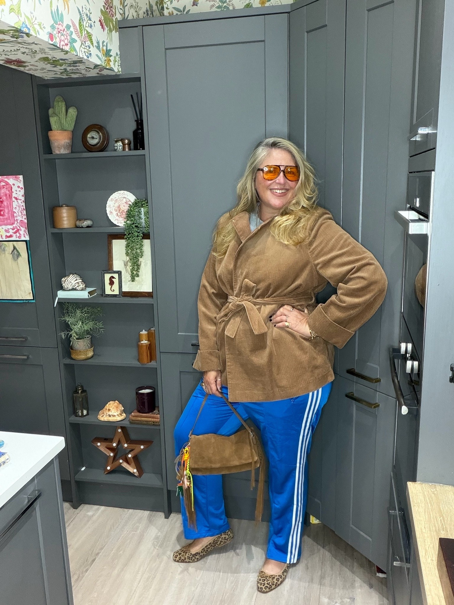 Cord jacket, blue adidas track pants, leopard flats, sunglasses, brown fringe bag

#LTKautumn #LTKplussize #LTKstyletip