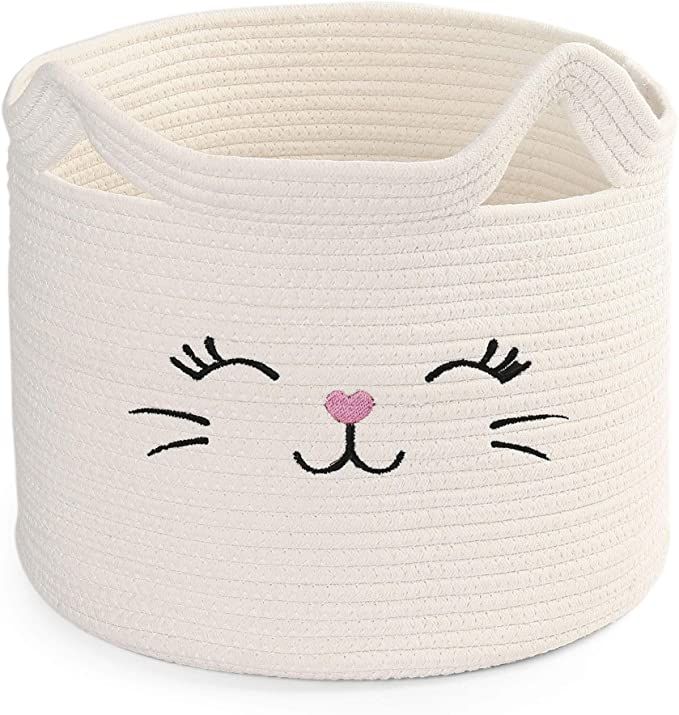 LotFancy Cat Toy Organizer, Cotton Rope Basket with Handle, Cat Toys Storage Bin for Kids Pets, C... | Amazon (US)