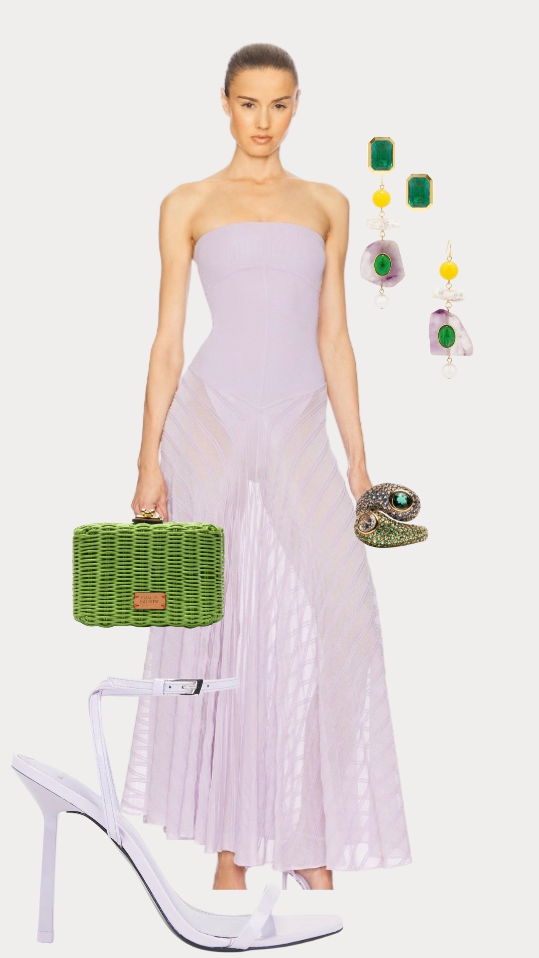 Soft pastels and bold greens—this luxe Easter look is all about modern elegance. A strapless lilac dress paired with crisp white heels and vibrant accessories makes for the perfect spring statement. Brunch ready, garden party approved! 

#luxuryeaster #easterdress #springfashion

#LTKStyleTip #LTKWedding #LTKMidsize