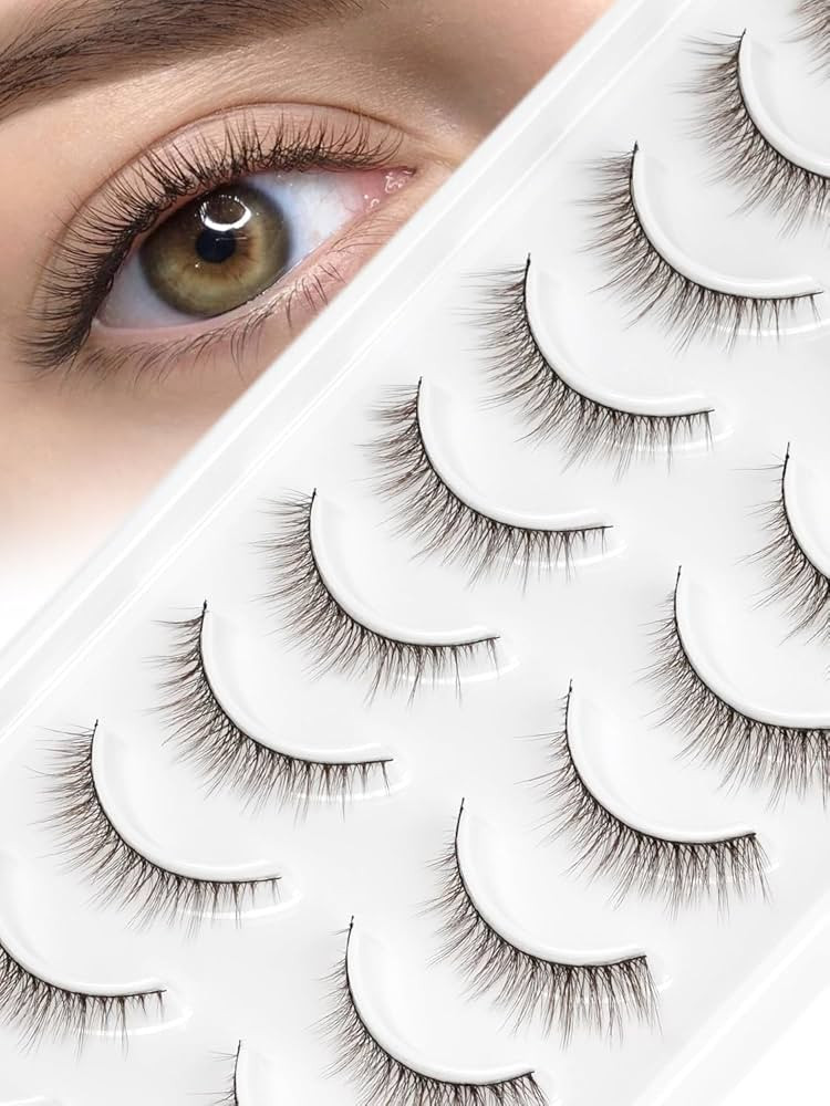 EMEDA Natural Dark Brown False Eyelashes 10mm 3D Brown False Lashes Soft Natural Looking Cat Eye ... | Amazon (US)