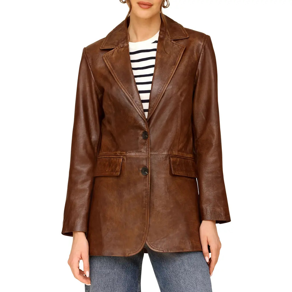 Avec Les Filles Oversize Leather Blazer in Vintage Brown at Nordstrom, Size Xx-Small | Nordstrom