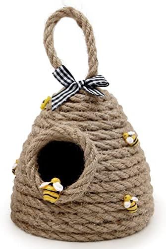 Bee Hive Decor Honey Bee Tiered Tray Decor Bumble Bee Decorations for Home Mini Jute Bee Skep wit... | Amazon (US)