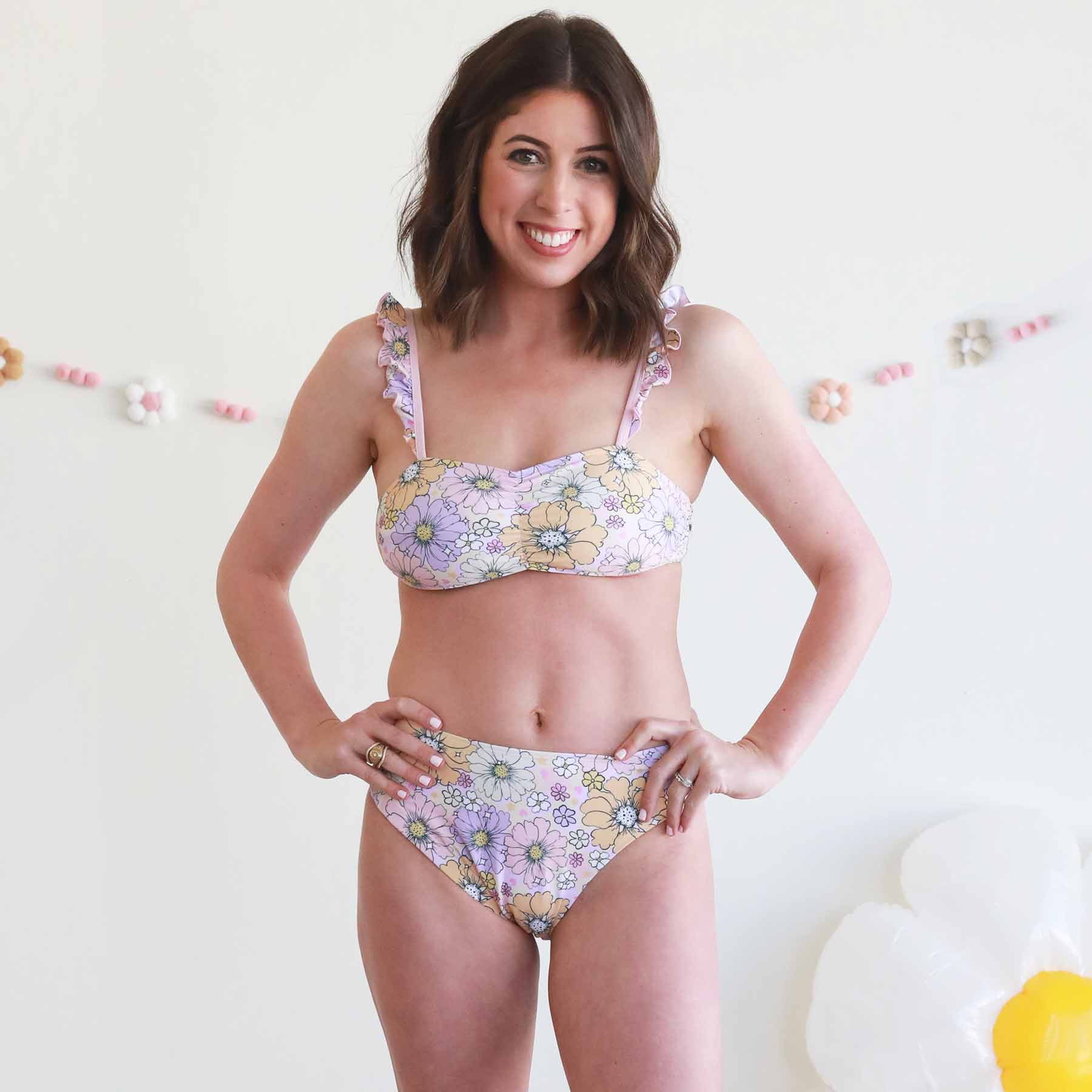 Women's Bikini with High Waisted Bottom | Disco Daisies | Caden Lane