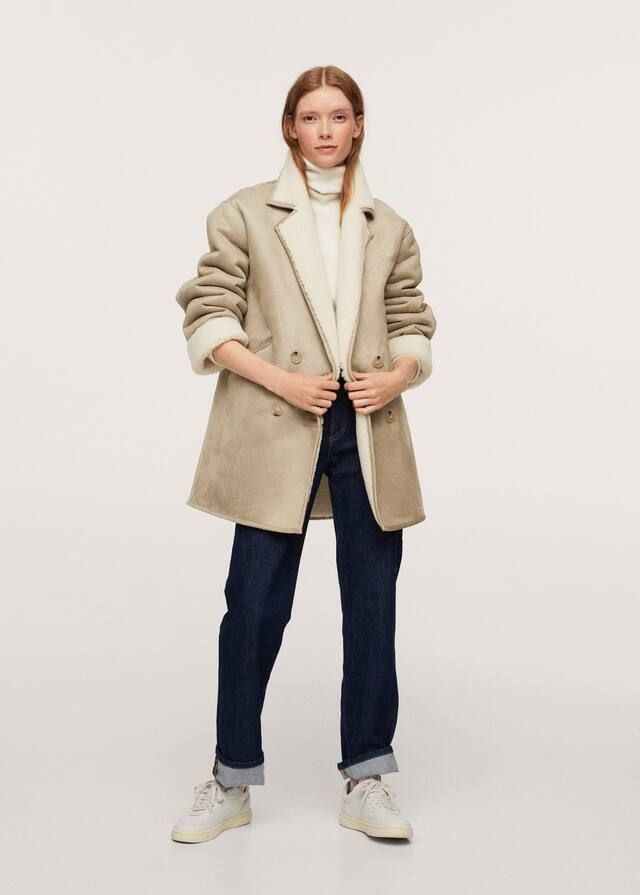 Faux shearling-lined lapel coat | MANGO (US)
