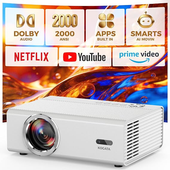 Smart Projector with WiFi and Bluetooth, Proyector-4K Support Official Licensed Apps, 2000 ANSI/A... | Amazon (US)