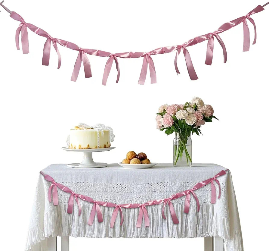 Handcrafted Pink Bow Party Flags, 2-Pack with 16 Bows - Reusable Indoor/Outdoor Decor for Birthda... | Amazon (US)