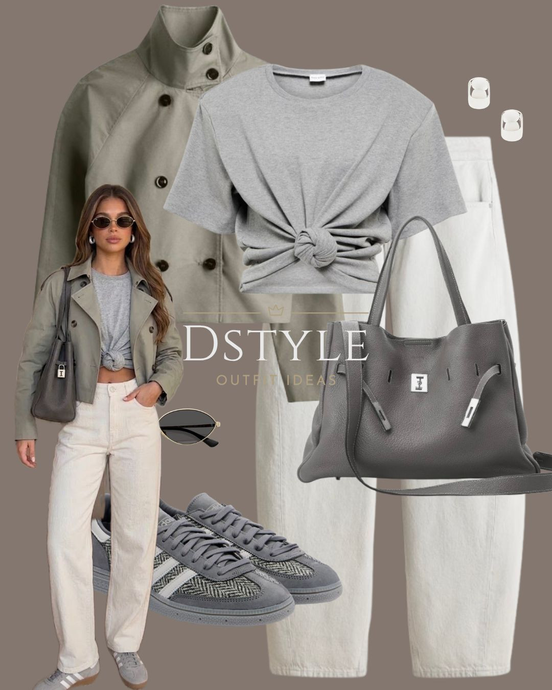 Cool-tone fall outfit! 🩶 Cropped sage green trench coat, knot-detail grey tee, cream jeans, and grey suede sneakers.

#monochromestyle #casualvibes #fallwear #everydayoutfit

#LTKootd