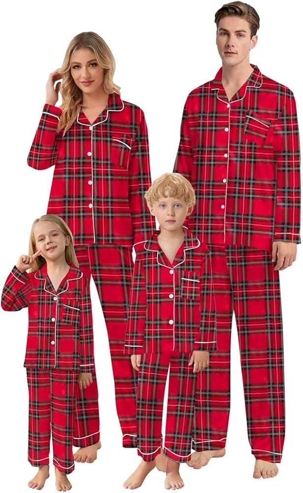 Schbbbta Christmas Family Silk Pajamas Matching Sets Long Sleeve Pj Set Satin Button Down Holiday... | Amazon (US)