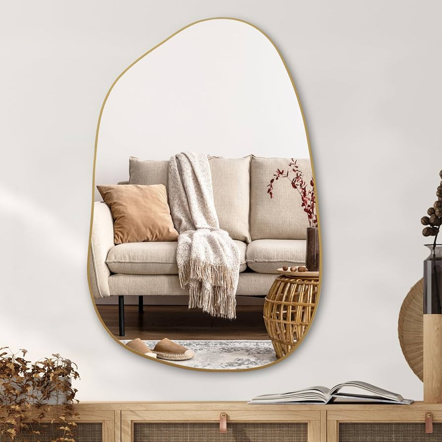 PERFNIQUE Irregular Wall Mirror Asymmetrical Mirror, 40''x26'' Gold Mirror for Bathroom Bedroom L... | Amazon (US)