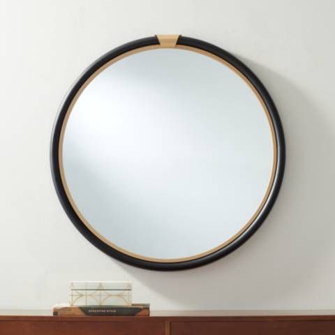 Kensington Black and Gold 32" Round Wall Mirror | Lamps Plus