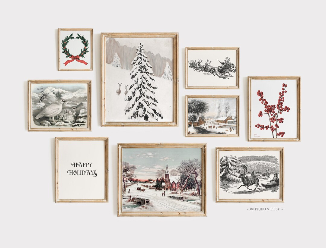 Vintage Christmas Set of 9 Prints, Vintage Christmas Decorations, Vintage Christmas Wall Art, Christ | Etsy (US)
