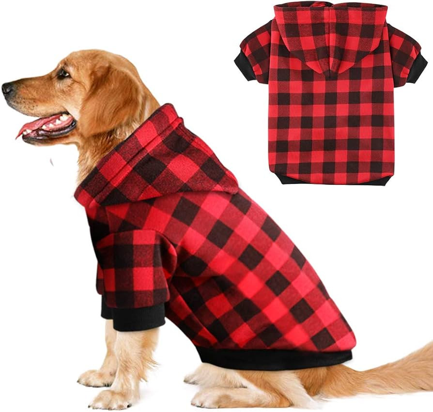 Plaid Dog Hoodie Sweatshirt Sweater for Large Dogs Cat Puppy Clothes Coat Warm and Soft(L) | Amazon (US)