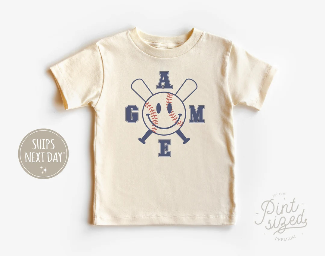 Baseball Game Smiley Toddler Shirt - Retro Baseball Tee - Boys Summer Natural Shirt | Etsy (US)