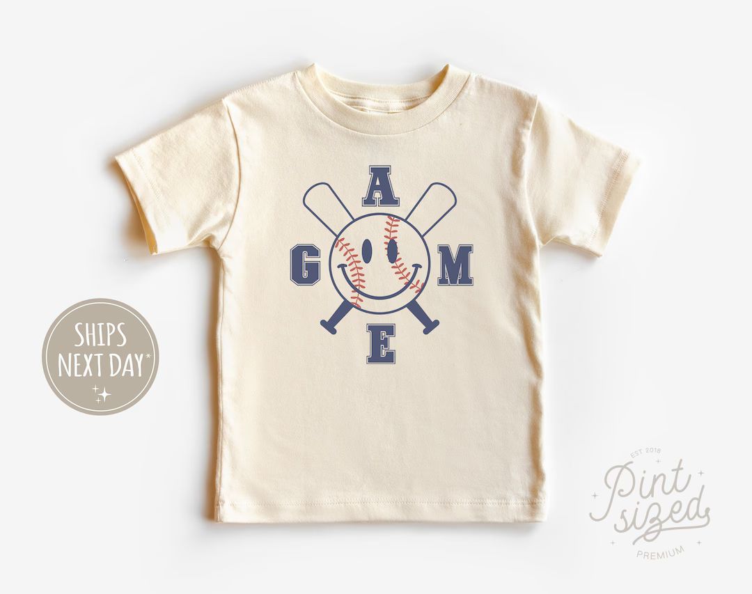 Baseball Game Smiley Toddler Shirt - Retro Baseball Tee - Boys Summer Natural Shirt | Etsy (US)