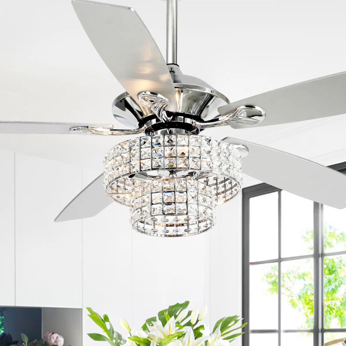 52" Beedle 5 - Blade 2-Tier Crystal Ceiling Fan with Remote Control and Light Kit Included | Wayfair North America