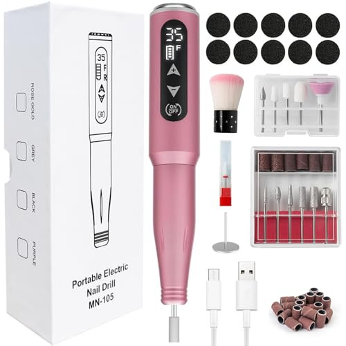 LiQiAMEi Nail Drill, 35,000RPM Rechargeable Cordless Nail Drill, 13 in 1 Professional Electric Nail Drill, Touch Control Portable Nail Drill for Acrylic, Gel, Dip Powder, Pedicure, Shape (Pink) | Amazon (US)