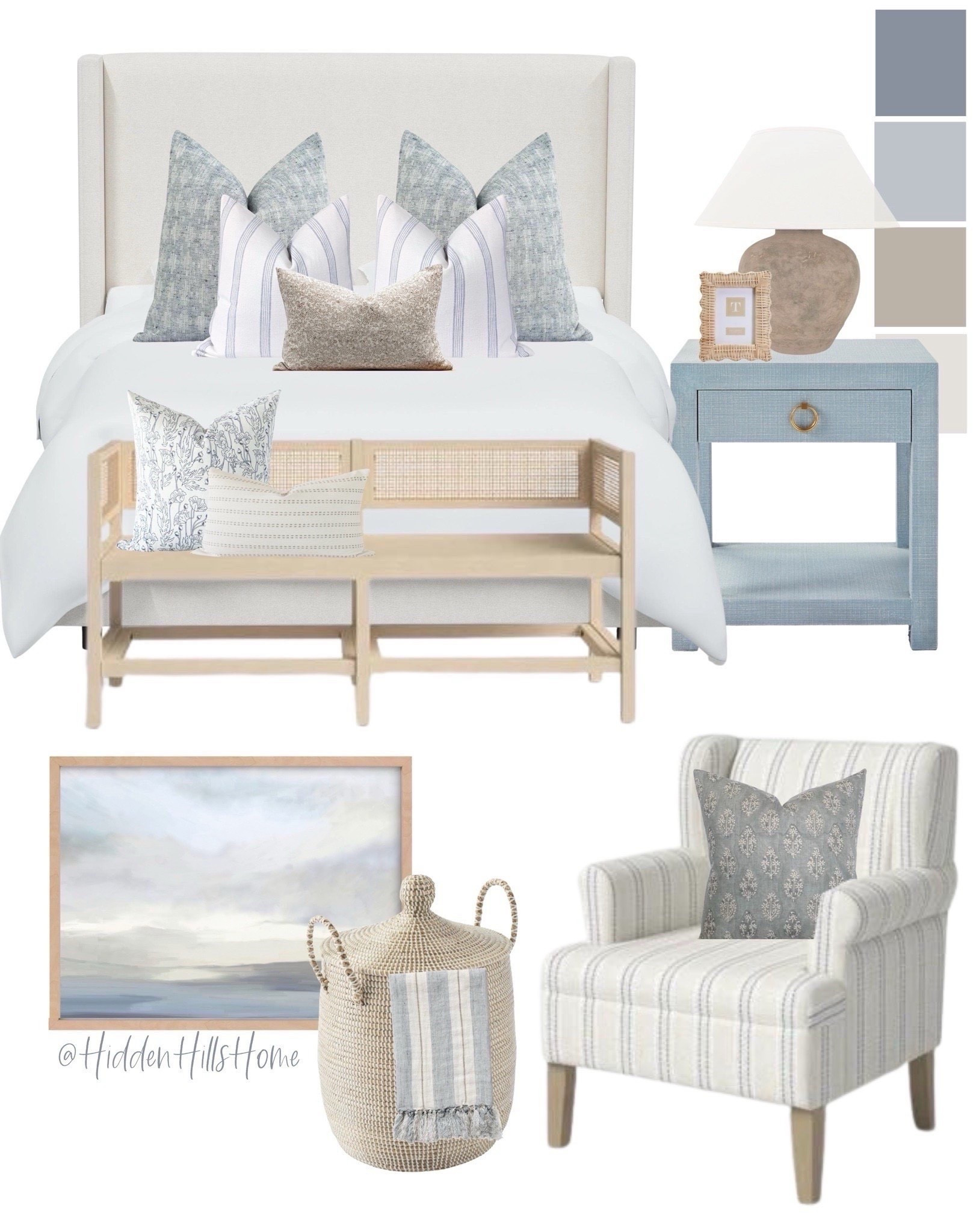 Coastal bedroom mood board, beach house bedroom, light blue bedroom mood board, bedroom inspo #coastal