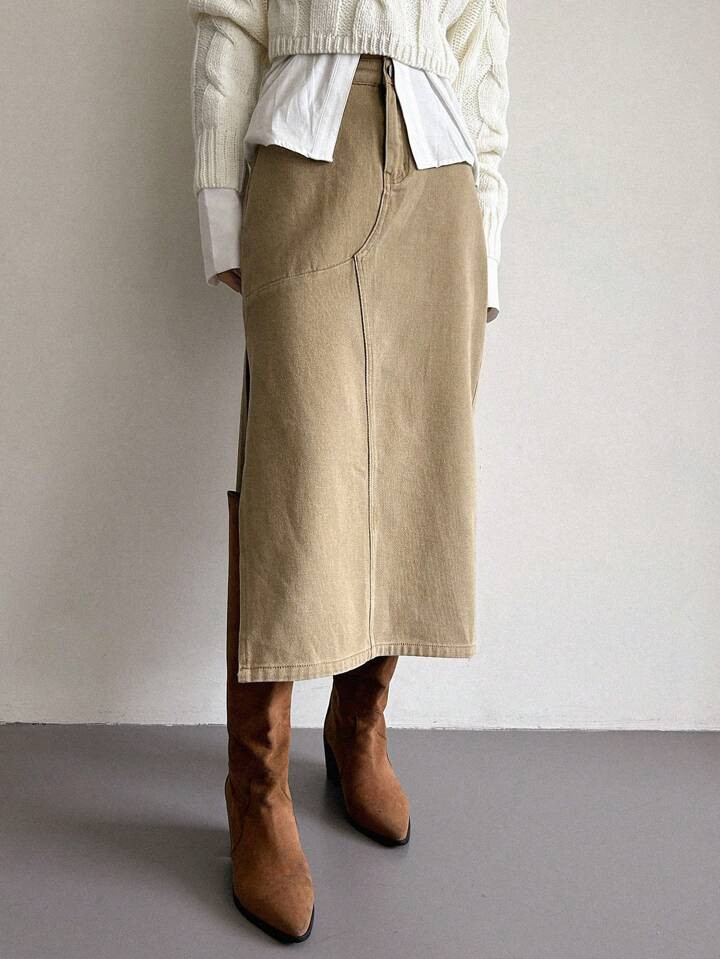 DAZY High Waist Split Thigh Straight Denim Skirt | SHEIN