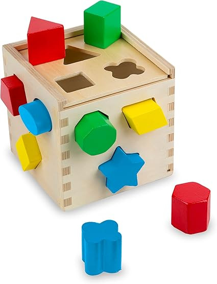 Melissa & Doug Shape Sorting Cube - Classic Wooden Toy With 12 Shapes - Kids Shape Sorter Toys Fo... | Amazon (US)