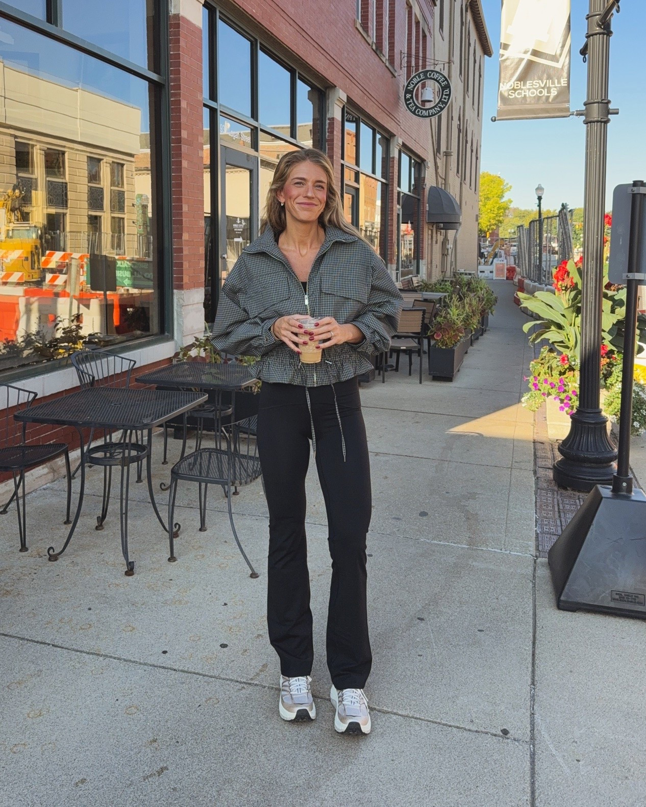 What I wore to grab coffee on a cool fall Saturday morning! My flared leggings from @Spanx are 15% off with code TALLBLONDESPANX they come in Long inseam options and I’m wearing size medium long. I  sized up because they do run on the tighter side.