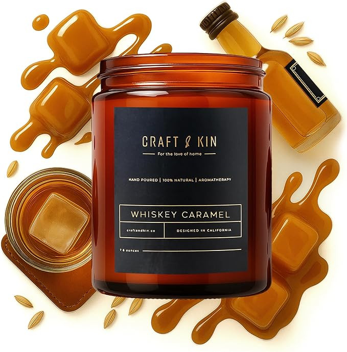 Craft & Kin Scented Candles for Men | Premium Whiskey Caramel Candle | All-Natural Scent for Home... | Amazon (US)